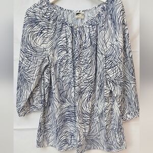 Vtg 70s Top Large blue/white